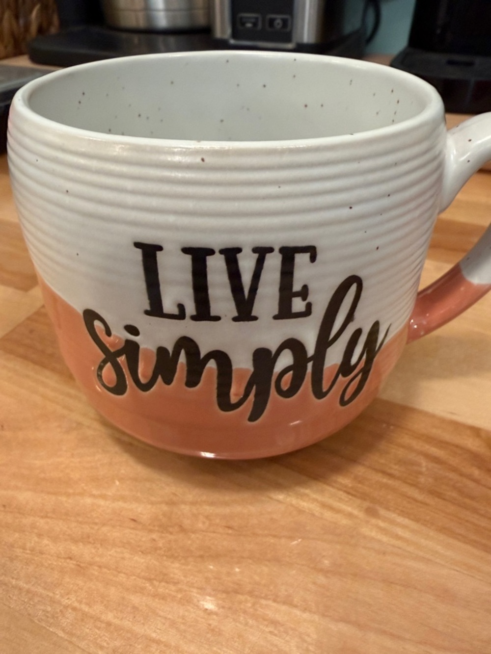 Live Simply Peach and White Ceramic Mug